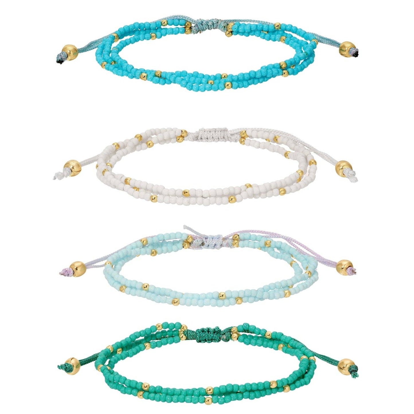2mm Assorted Triple Adjustable Seed Bead Bracelets