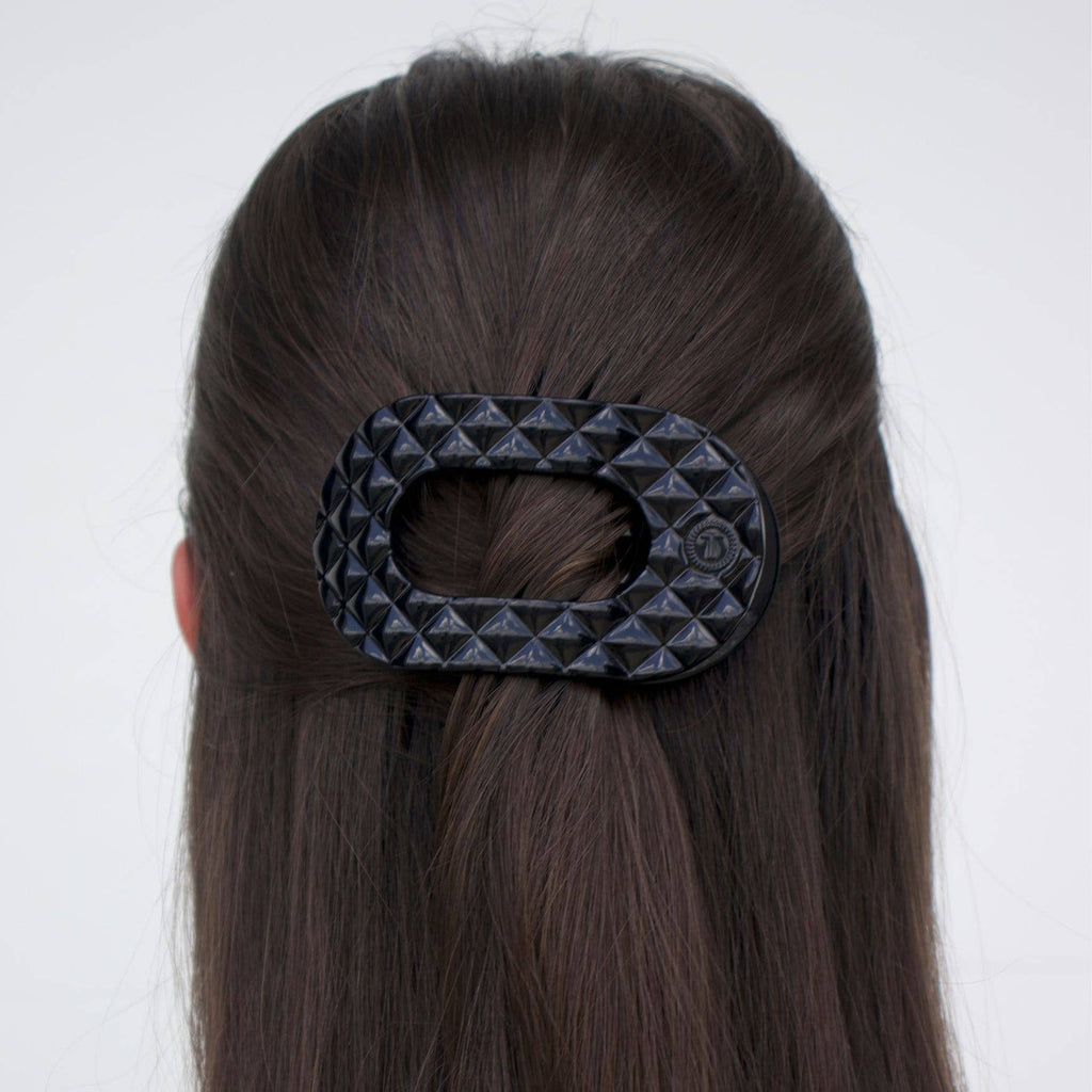 Flat Round Hair Clip | Medium | Jet Black Quilted