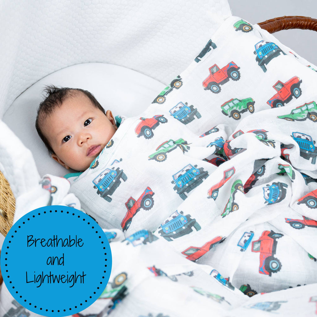 Baby Muslin Swaddle Blanket 47x47 Vroom Vroom Zoom