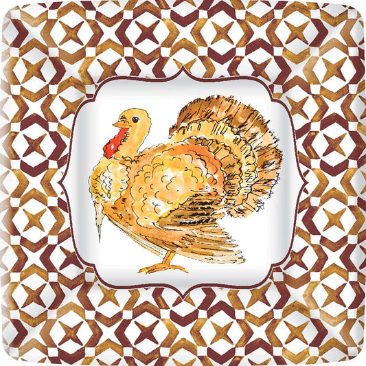 7" Square Paper Plates Pack Of 8 Rosanne Beck RB Turkey