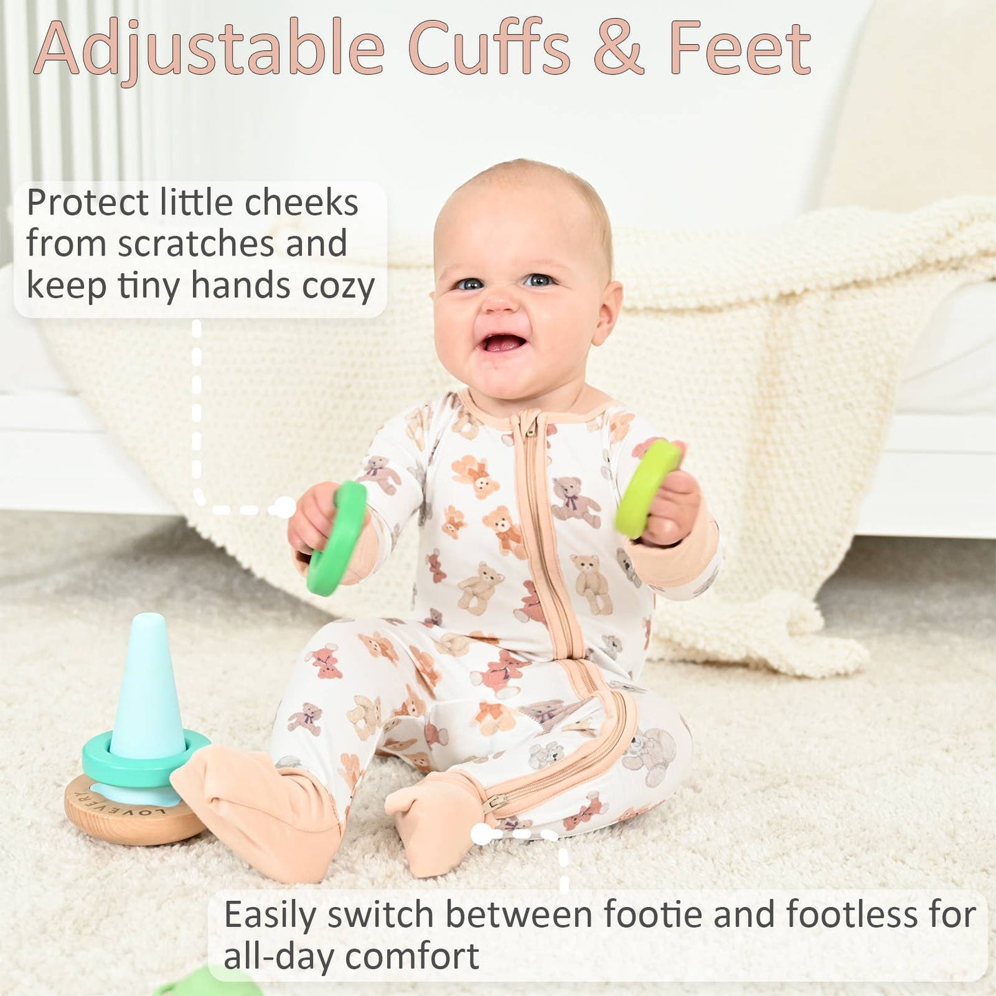 Bear Hugs Baby Bamboo Pajamas, 2-Way Zipper Romper