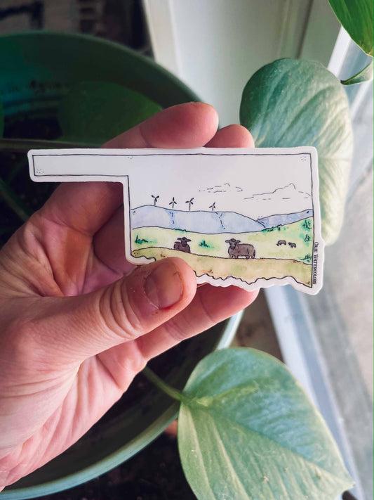 Oklahoma State Landscape Watercolor 4" Vinyl Sticker