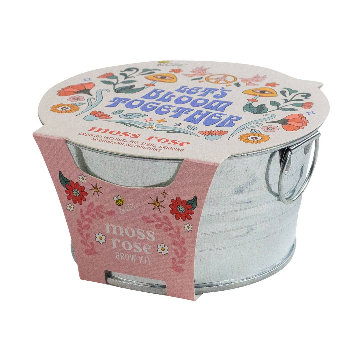 Buzzy Seeds Mini Galvanized Basin - Moss Rose Grow Kit