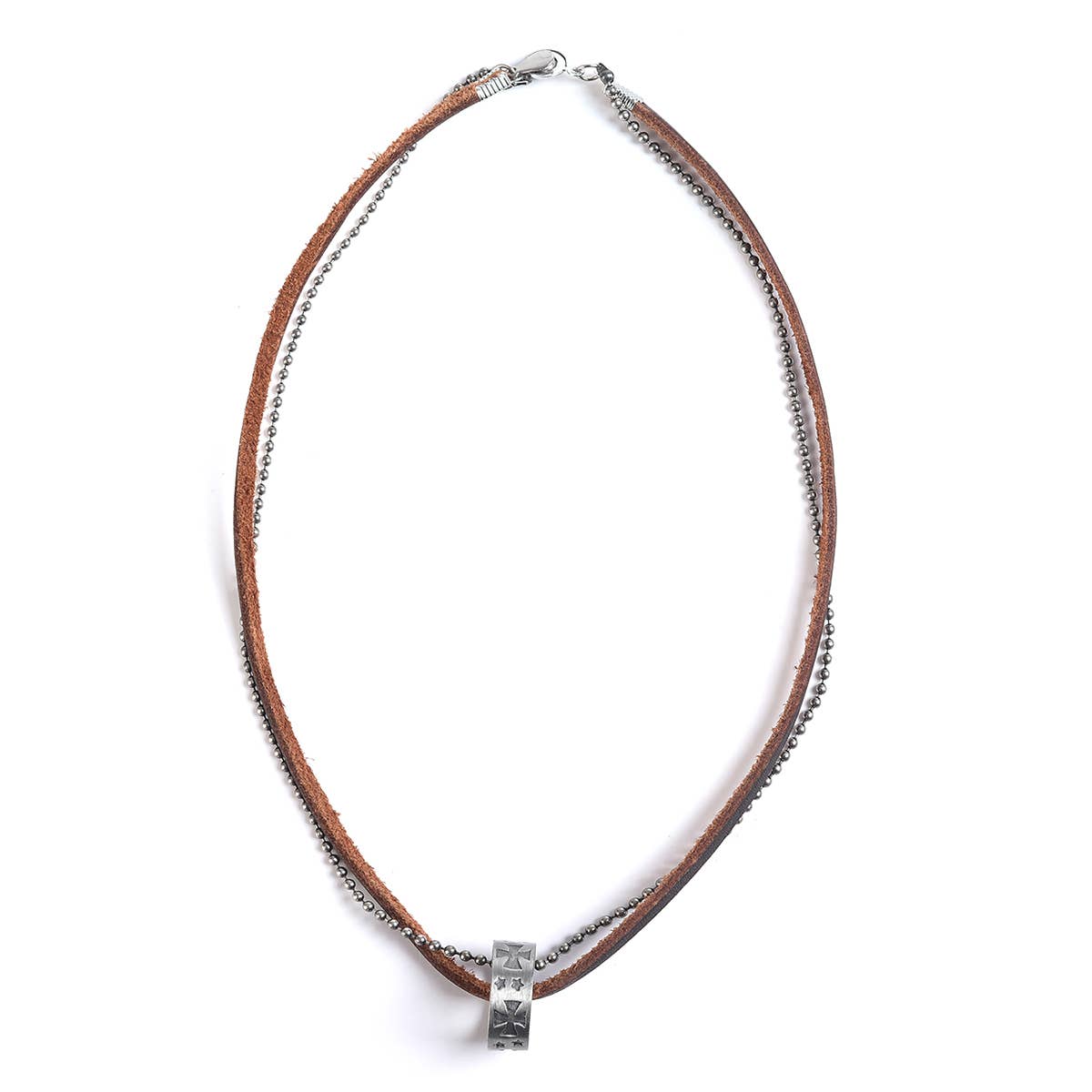 Leather Crossed Ring Necklace