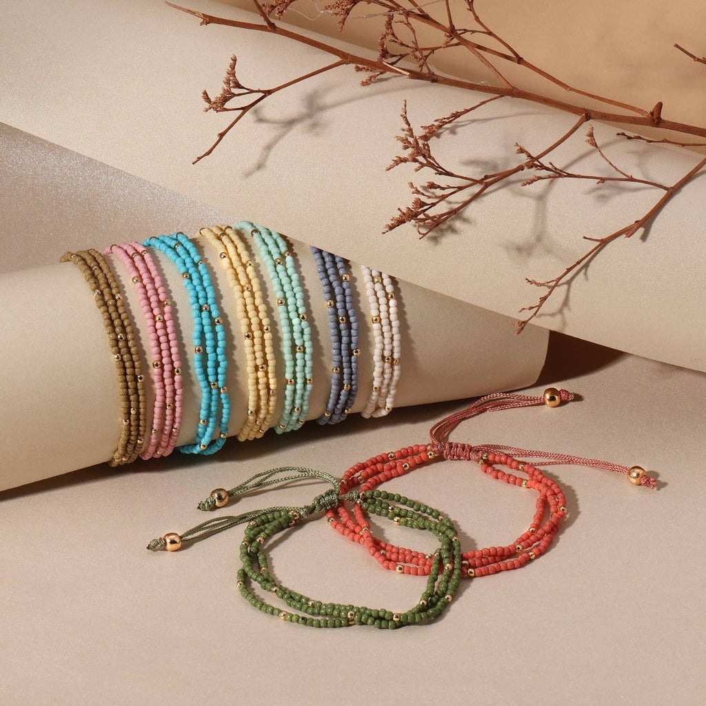 2mm Assorted Triple Adjustable Seed Bead Bracelets